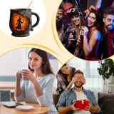 Χειροποίητη 3D Κούπα – Σχέδιο μάγισσας και γάτου