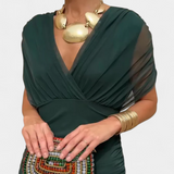 Μαρτίνα | Μακρύ φόρεμα με φλοράλ μοτίβο και V-λαιμόκοψη 