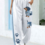 Cinnamon - Γυναικείο τζιν παντελόνι με patchwork και τύπωμα dachshund