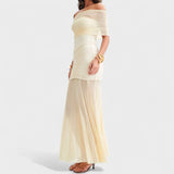 Vitoria - Μακρύ πλεκτό φόρεμα με μανίκια έξω από τους ώμους